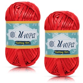 Uiopa Metallic T-Shirt Yarn, 2 x 100g(2 x 45m) Knitting Fabric Cloth Tshirt Yarn, Polyester Chunky Crochet Ribbon for Crocheting Bags, Baskets, Home Decor, DIY Crafts (Red)