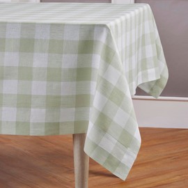 Solino Home Buffalo Check Linen Tablecloth 60 x 90 Inch - 100% Pure Linen Sage and White Table Cloth for Rectangle Tables - Machine Washable Plaid Tablecloth for Wedding, Parties