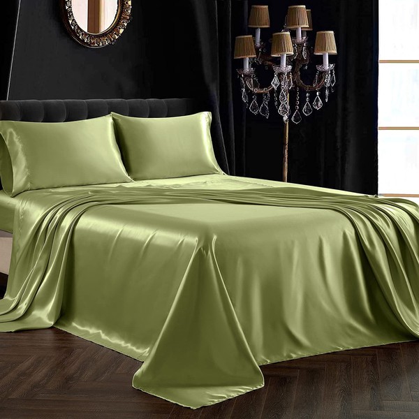SiinvdaBZX 4Pcs Satin Sheet Set Full Size Ultra Silky Soft