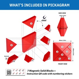 Pickagram Tangram 3D Magnetic Puzzle for Kids (8-12), Adults & Seniors | STEM Certified Fidget Puzzle - Magnetic Pattern Blocks for Cognitive Development, Creativity & Focus - Green