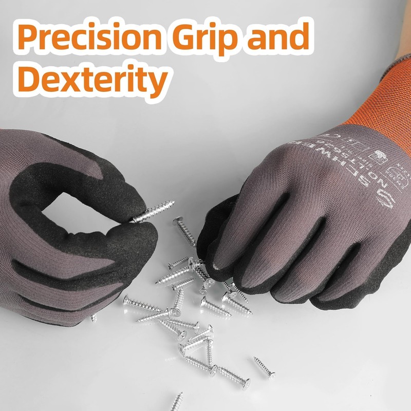Schwer 6 Pairs Safety Work Gloves with Sandy Nitrile Coating