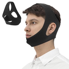 Anti Snore Chin Strap for Men, Adjustable Anti-Snoring Chin Strap, Breathable Sleep Chin Strap to Keep Mouth Closed, Mouth Breathing Corrector & Snoring Solution, Comfortable Sleeping Jaw Strap, Black