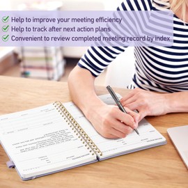 WEMATE 200 Pages Meeting Notebook for Work with Action, Office Supplies for Meeting Planner, Meeting Agenda Recording Spiral Notebook, B5 (26×18cm) - Purple