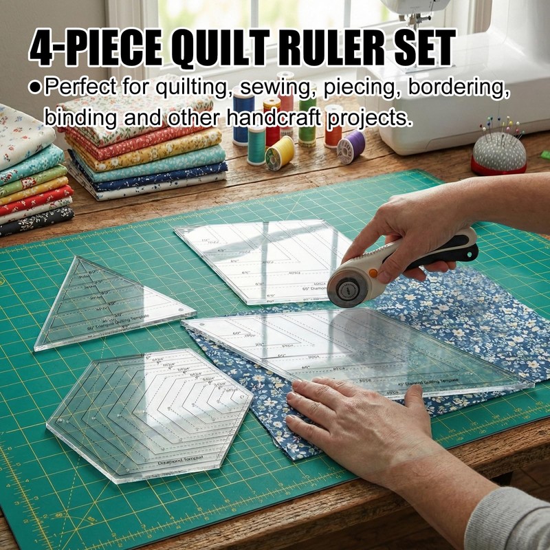 4 Pcs Quilting Ruler Set, 60 Degree Triangle and Diamond,