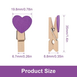 DEANKEJI Photo Clips, Pack of 130, Wooden Photo Clips, Colour Hearts, Small Clips for Hanging Photos, Small Wooden Clips, with String, Mini Clip for Birthday Cards, Photos, Postcards