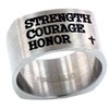 FORGIVEN JEWELRY Strength Courage Honor Wide Band Stainless Steel Ring