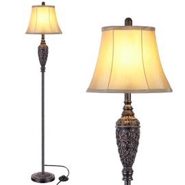 Sheetea 65’’ Vintage Floor Lamp for Living Room, Traditional Standing Lamp with Carved Resin Base and Foot Switch, Classic Farmhouse Tall Pole Lamp, Bedroom, Office, Bronze Finish