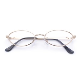 SA106 Extra Narrow Oval Metal Rim Round Retro Vintage Clear Lens Eye Glasses Gold