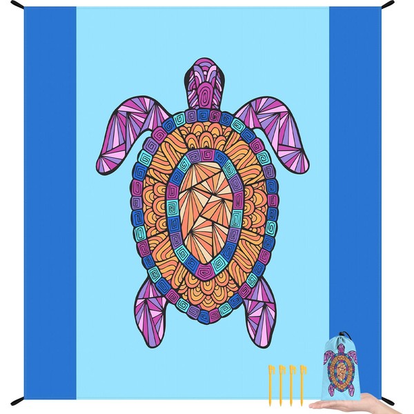 Beach Blanket Sandproof Waterproof, Bohemian Turtle Large Beach Mat Oversized