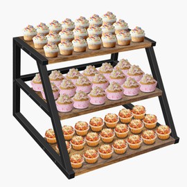 Cupcake Stand, 3 Tier Large Cupcake Stand for 50 Cupcakes Rustic Cupcake Display Stand Square Wood Dessert Table Display Set Cupcake Tower Tiered Tray Stand for Wedding Birthday Graduation Baby Shower