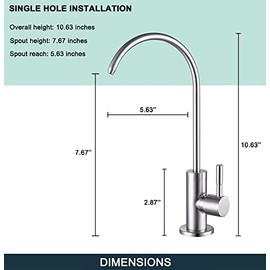 ESOW Kitchen Water Filter Faucet, 100% Lead-Free Drinking Water Faucet Fits Most Reverse Osmosis Units or Water Filtration System in Non-Air Gap, Stainless Steel 304 Body Brushed Nickel Finish