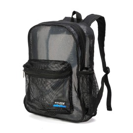 Heavy Duty Classic Gym Student Mesh See Through Netting Backpack | Padded Straps | Black