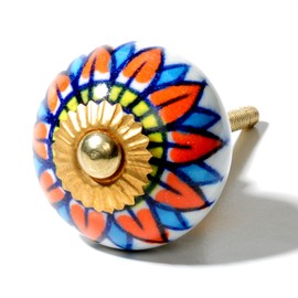 Freak Scene Ceramic Door knob Shabby Chic - Flower 06 - Orange-Blue