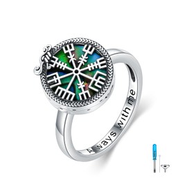 YAFEINI Viking Urn Ring for Ashes Sterling Silver Viking Compass Cremation Ring for Ashes of Loved Ones Nautical Viking Memorial Bereavement Jewelry Gifts for Women Men