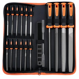 KUZURYU 32PCS Metal File Set - 4 Metal Files for Steel and 12 Needle Files with Steel Brush, Tool Bag, Riffler File, 12 Sandpaper and Gloves, Suitable for Metal and Wood Processing