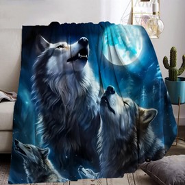 Wolf Pattern Blanket 130 x 150.3D Wolf Children's Flannel Blanket Wild Animal Pattern Blanket Comfortable and Breathable Sofa Blanket Camping for Adults Children (C, 130 x 150 cm)