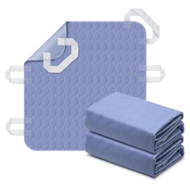 2 Pack Positioning Bed Pad with Handles, 6 Sturdy Handle Washable Bed Pads for Incontinence, Waterproof, Reusable Underpads for Elderly Hospital Home Care, Blue, 34”×36”