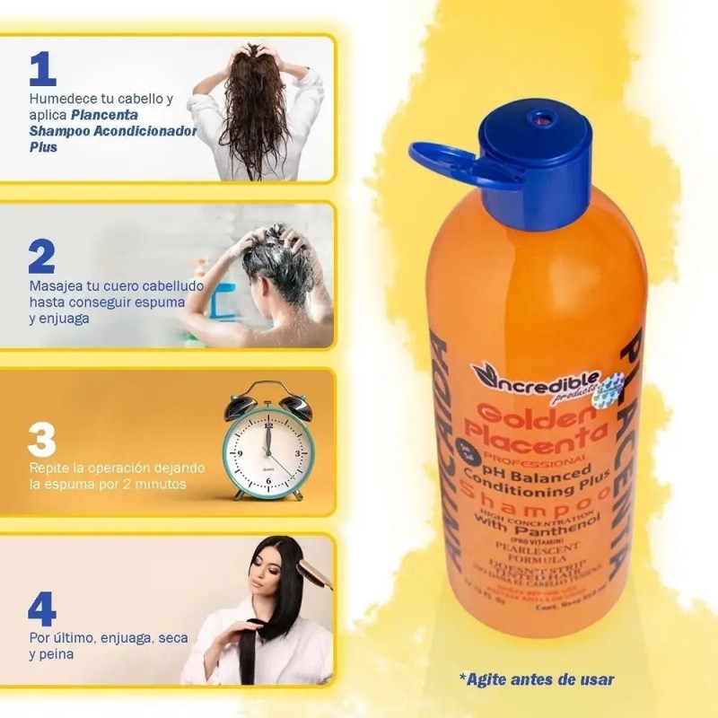 Kit 2 Piezas Shampoo Ancaida Placenta Golden 950ml C/u