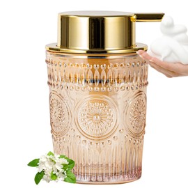 AZMOYAC Gold Foaming Soap Dispenser - 7 oz Glass Foaming Hand Soap Dispenser for Bathroom & Kitchen, Hand Wash Dispenser with Golden Foam Pump, Refillable Dish Soap Foam Dispenser