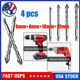 Unbranded 4 Count Four Edged Serrated Eccentric Drill Bit Set,for Stone, Glass, Concrete