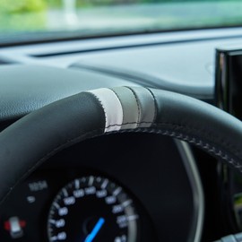 15 Inch Retro Tri-Color Stripes Sport Leather Steering Wheel Cover for Toyota TRD Tacoma 4Runner Tundra Rav4 Highlander Land Cruiser Fj Cruiser, Non-Slip, Breathable, Accessories for TRD