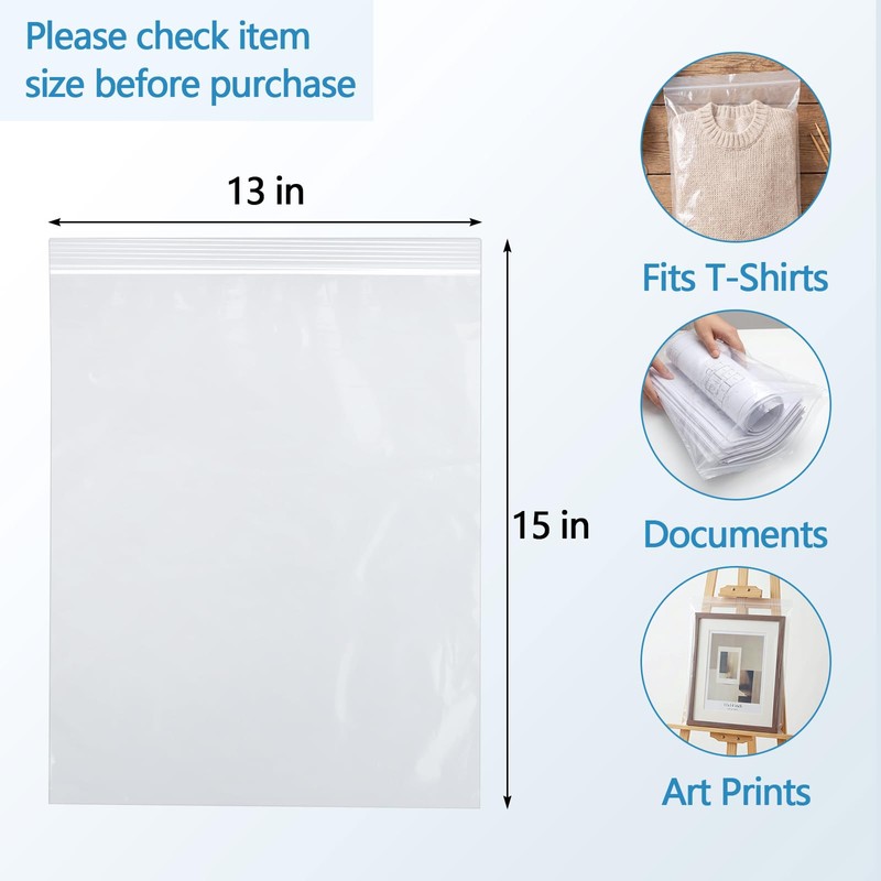 100 PCS 13"×15" Large Zip Seal Lock Bags 2 Gallon