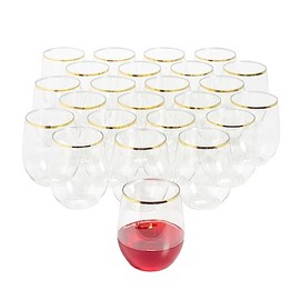 Fun Express Bulk 48 Count Gold Trim Plastic Wine Glasses