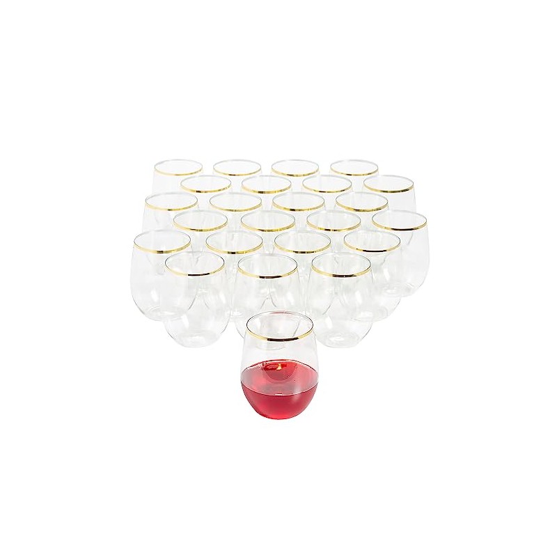 Fun Express Bulk 48 Count Gold Trim Plastic Wine Glasses