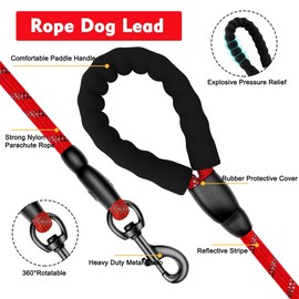 Ledeak Rope Dog Lead, 2 m Reflective Dog Leash with Soft Padded Handle, Nylon Strong Anti Pull Slip Lead, Durable Slip-On Rope Leash, Dog Training Leads for Puppy, Small, Medium, Large Dog (Red)