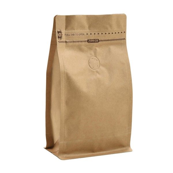 Resealable Kraft Paper Coffee Bags with Degassing Valve, Flat Bottom