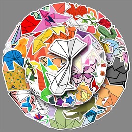 Paper Folding Stickers |50Pcs Origami Waterproof Vinyl Decals for Water Bottles Laptop Luggage Cup Mobile Phone Computer Skateboard Refrigerator Wardrobe Guitar Car Motorcycle Bike Décor