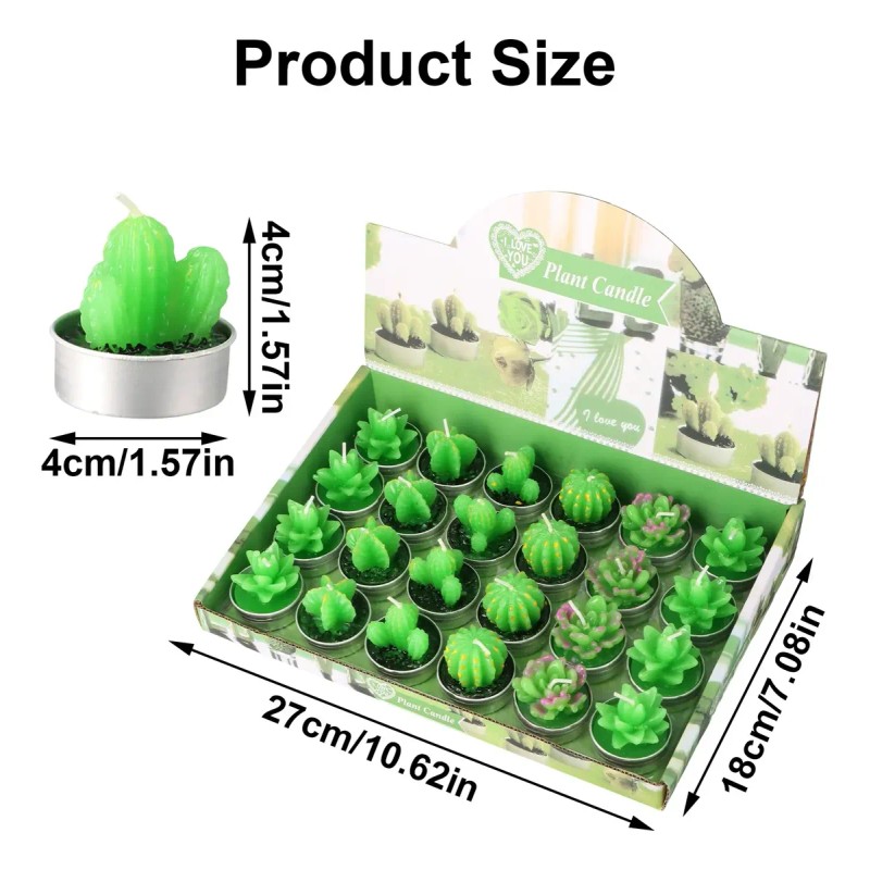 Vela Perfumada Con Diseño De Cactus En Maceta, 24 Piezas