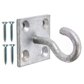 TERF® Heavy Duty Galvanised Hook On Plate 50mm (2 inch) Plate with Hole Ceiling Hook Wall Mount Hook Including Fixing Screws for Wall Ceiling Hanging Industrial and Multi Purpose Use - Pack of 1