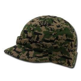 Rapid Dominance Knit Woodland Digital Camo Cuff Beanie Visor Winter Wear/Sports Green