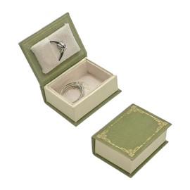 WHSLILR Velvet Book Shaped Ring Box - Vintage Engagement Ring Box with Hinged Lid for Proposal Engagement Wedding, Proposal Ring Case-PRB012-Green
