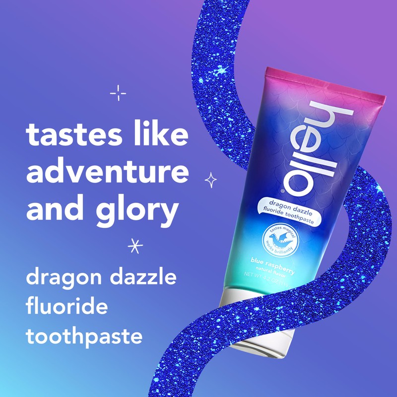 Hello Dragon Dazzle Blue Raspberry Kids Toothpaste, Fluoride Toothpaste, Ages