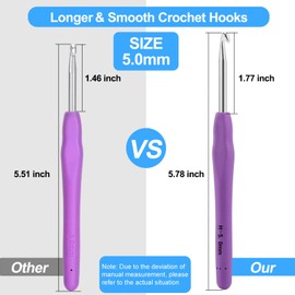 Vodiye Professional Extra Long 5mm Crochet Hooks, Ergonomic Handle Set for Beginners and Experienced Lovers