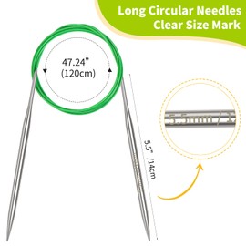 Coopay Circular Knitting Needles 5.5 mm, Knitting Needles 120 cm Stainless Steel with Flexible Cable, Solid Metal Circular Knitting Needle for Thick and Fine Wool Knitting Socks, Sweaters, Gloves