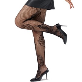 KLONKEE Pattern Fishnet Tights for Women Snake fishnets Pantyhose High Waisted Stockings (Black)