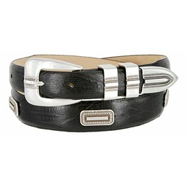 Vincente Silver Italian Calfskin Genuine Leather Dress Belt 1-1/8"(30mm) taper down to 1"(25mm) wide (Lizar Black, 36)