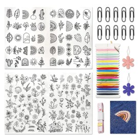 4 Sheets Water Soluble Embroidery Patterns, Stick and Stitch Embroidery Paper with Sewing Accessories, Various Patterns Water Soluble Stabilizer for Embroidery for Hand Sewing Beginners