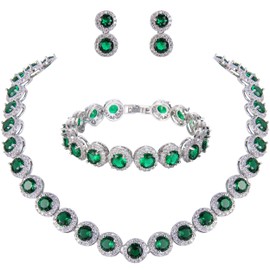 Ever Faith Women's Round Cut Cubic Zirconia Tennis Necklace Bracelet Earrings Set Emerald Green