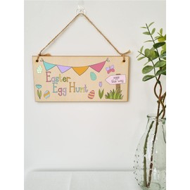 The Plum Penguin Handmade Wooden Hanging Wall Plaque Easter Egg Hunt Cute Fun Kids Easter Sign Garden Kitchen Decoration