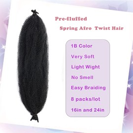 24 Inch Marley Twist Braiding Hair 8 Packs Springy Afro Twist Hair Pre-Separated Spring Twist Hair for Soft Butterfly Locs Crochet Hair Marley Hair Extensions for Black Women(24 Inch 1B)