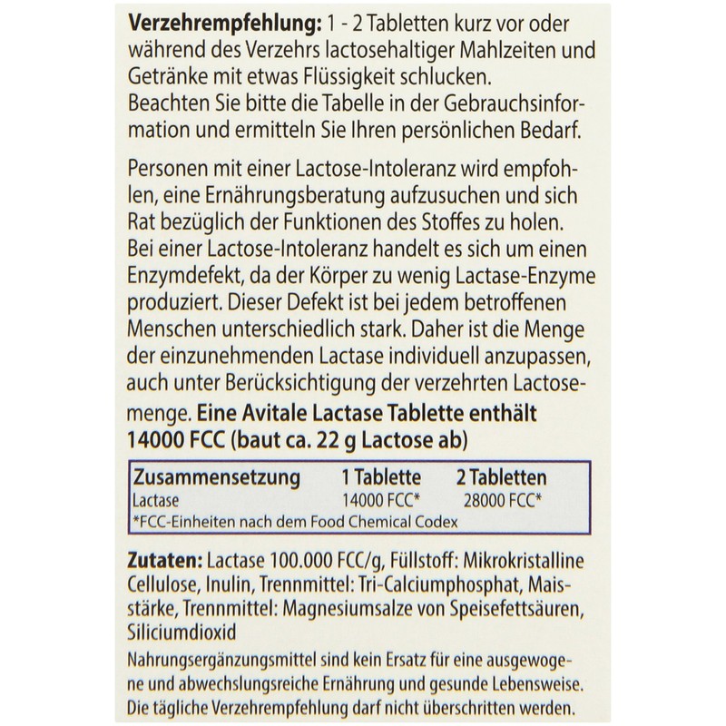 Avitale Lactase 80 14,000 FCC Tablets in Dispenser Pack of 1 x 30 g)