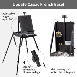 Falling in Art 4 Legs French Easel - Portable Plein Air Studio Easel Stand with Bigger Storage Drawer, Full Size Sketchbox Travel Easel for Painting, Drawing, Artwork Display