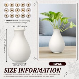 Tioncy 15 Pack White Ceramic Bud Vases Bulk Boho Small Flower Vase White Ceramic Vases for Centerpieces for Dry Flowers Pampas Grass Home Wedding Table Decor (3.9"*2.76",Classic)