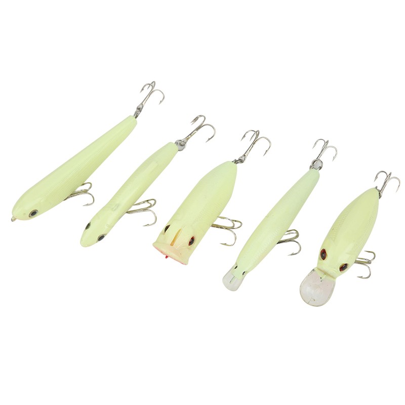 5Pcs Simulation Luminous Plastic Lure Hard Minnow Popper Pencil VIB