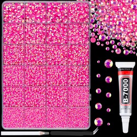 25000Pcs Resin Rhinestones for Crafting, Hot Pink AB 2-6mm Mixed Sizes Non Hotfix Flatback Gems with 1Pcs Glue, Bedazzling Crystal for DIY Craft Clothing Mugs Tumblers Shoes Fabric Decor Nail Art