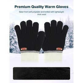DAQING 6 Pairs of Kids Gloves Knitted Wool Winter Gloves Children Full Fingers Stretchy Warm Mittens for Boys Girls (Black,5-12 Years)